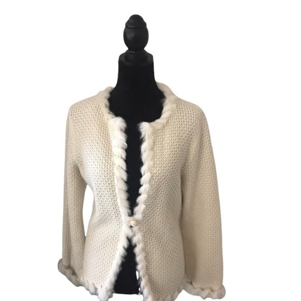 Jones New York Cream Angora Mix Cardigan Size Medium